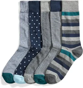 Amazon Essentials Mens Comfortable Patterned Dress Socks, 5 Pairs