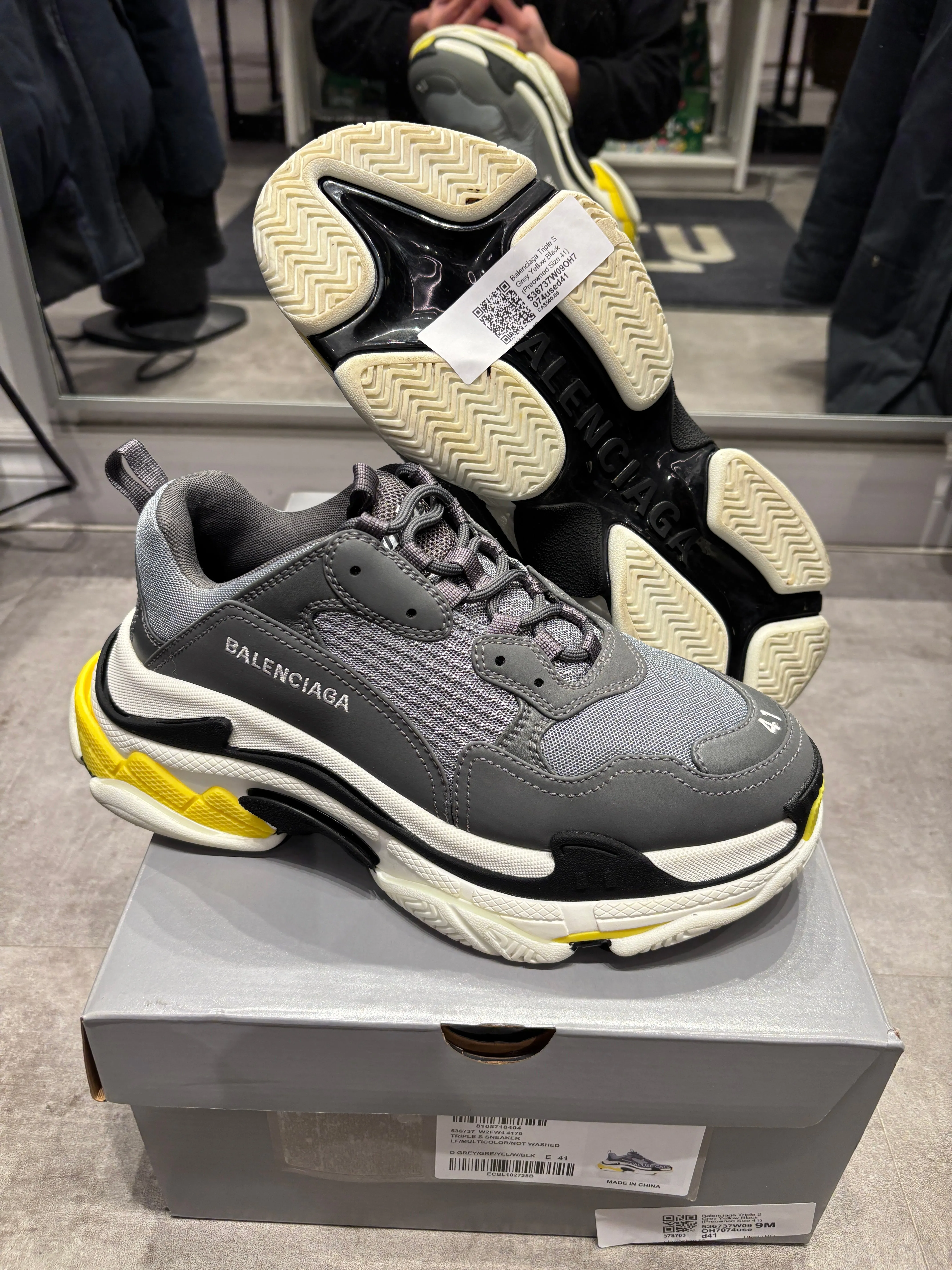 Balenciaga Triple S Grey Yellow Black (Preowned Size 41)