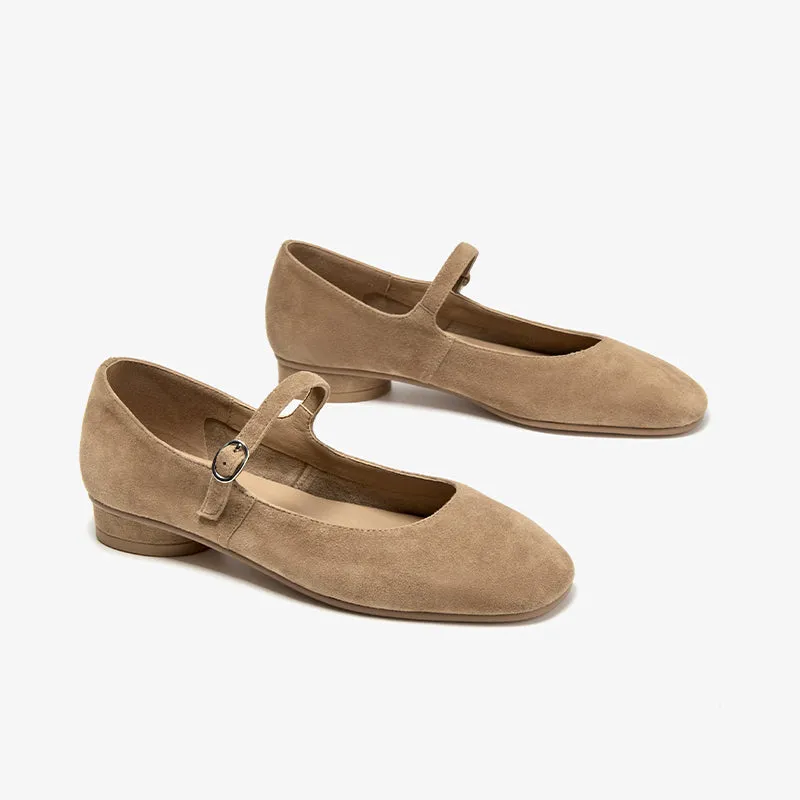 BeauToday Retro Suede Round Toe Mary Janes Flat with Buckle Strap for Women