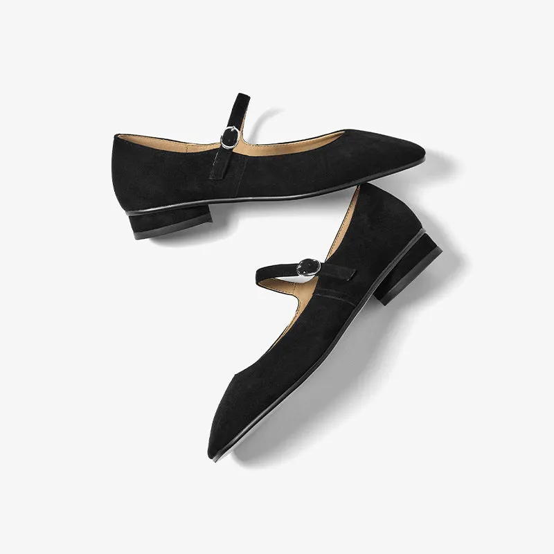 BeauToday Retro Suede Round Toe Mary Janes Flat with Buckle Strap for Women