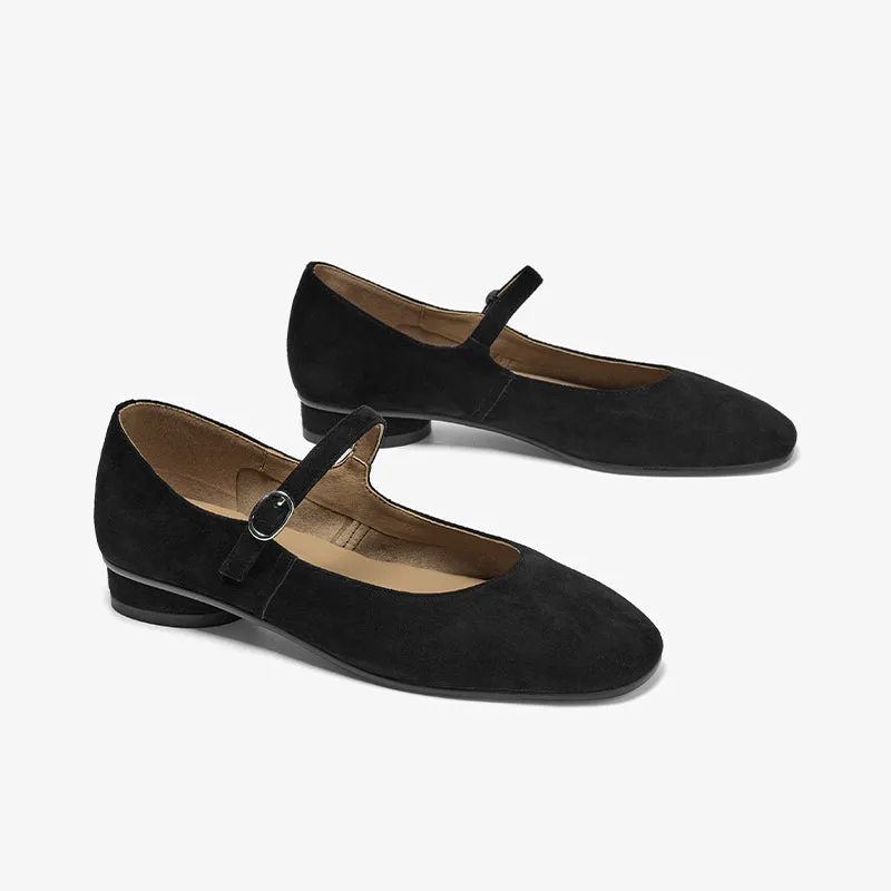 BeauToday Retro Suede Round Toe Mary Janes Flat with Buckle Strap for Women