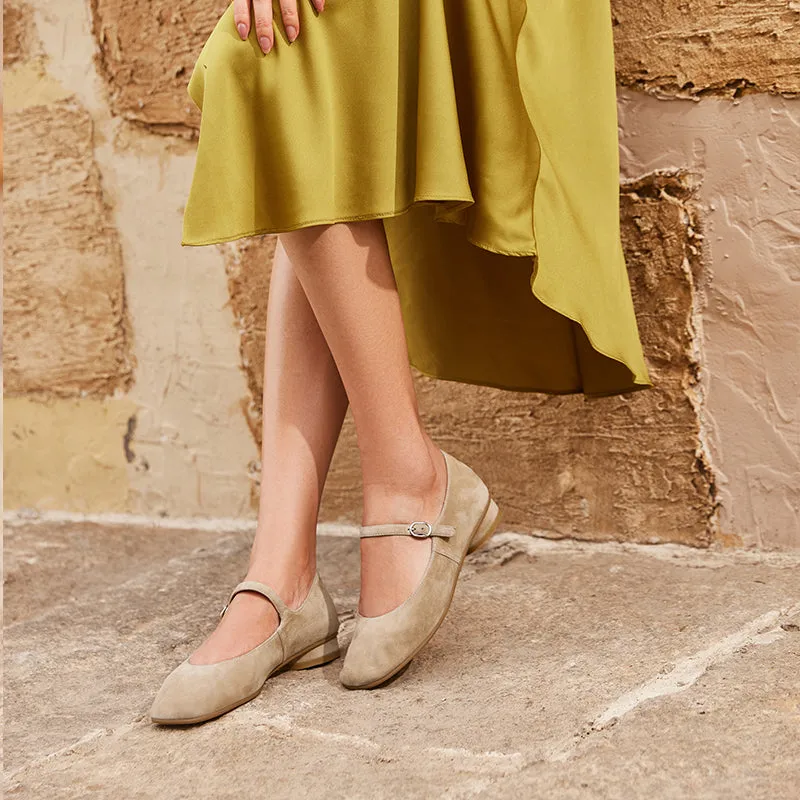 BeauToday Retro Suede Round Toe Mary Janes Flat with Buckle Strap for Women