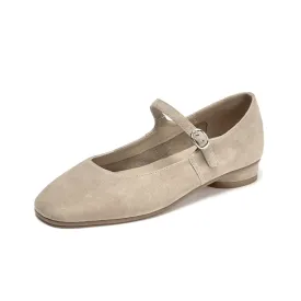 BeauToday Retro Suede Round Toe Mary Janes Flat with Buckle Strap for Women