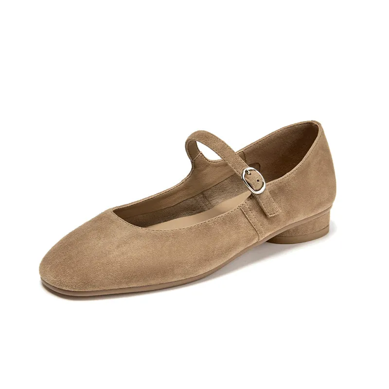 BeauToday Retro Suede Round Toe Mary Janes Flat with Buckle Strap for Women