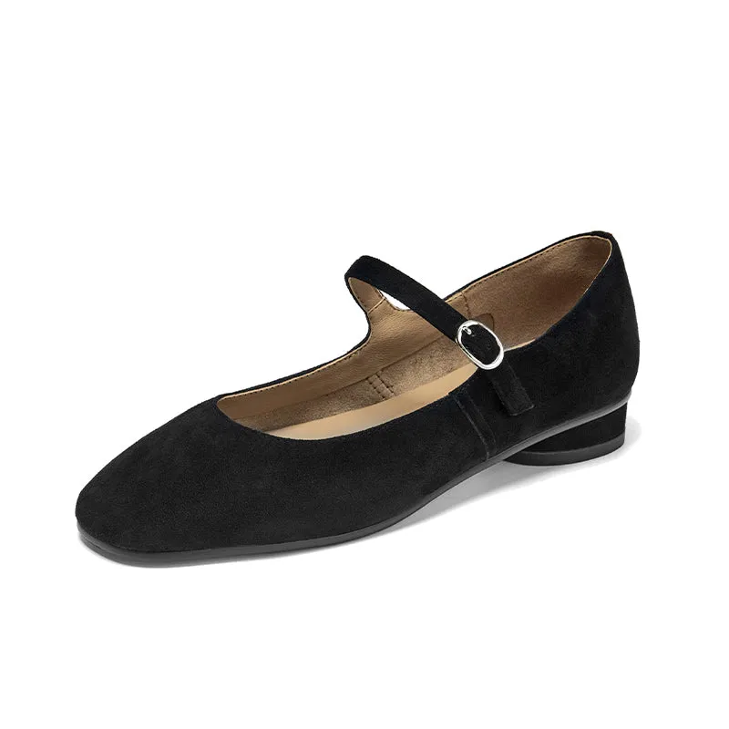BeauToday Retro Suede Round Toe Mary Janes Flat with Buckle Strap for Women