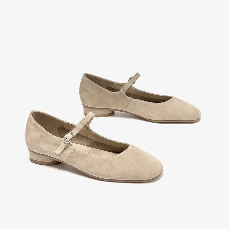 BeauToday Retro Suede Round Toe Mary Janes Flat with Buckle Strap for Women