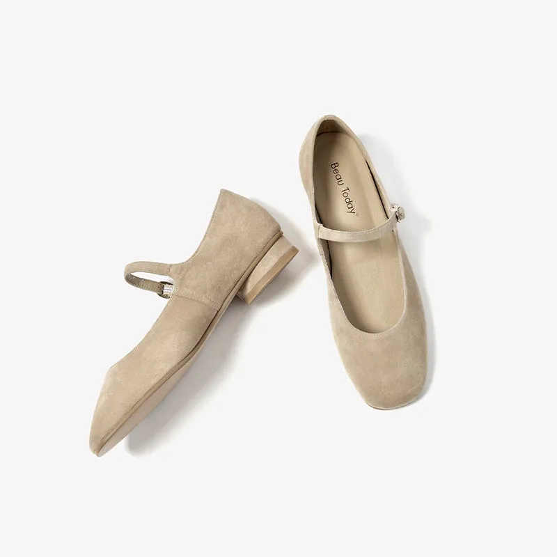 BeauToday Retro Suede Round Toe Mary Janes Flat with Buckle Strap for Women