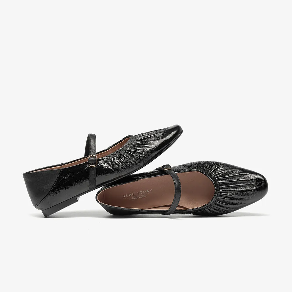 BeauToday Women's Vintage Pleated Design Mary Jane Shoes
