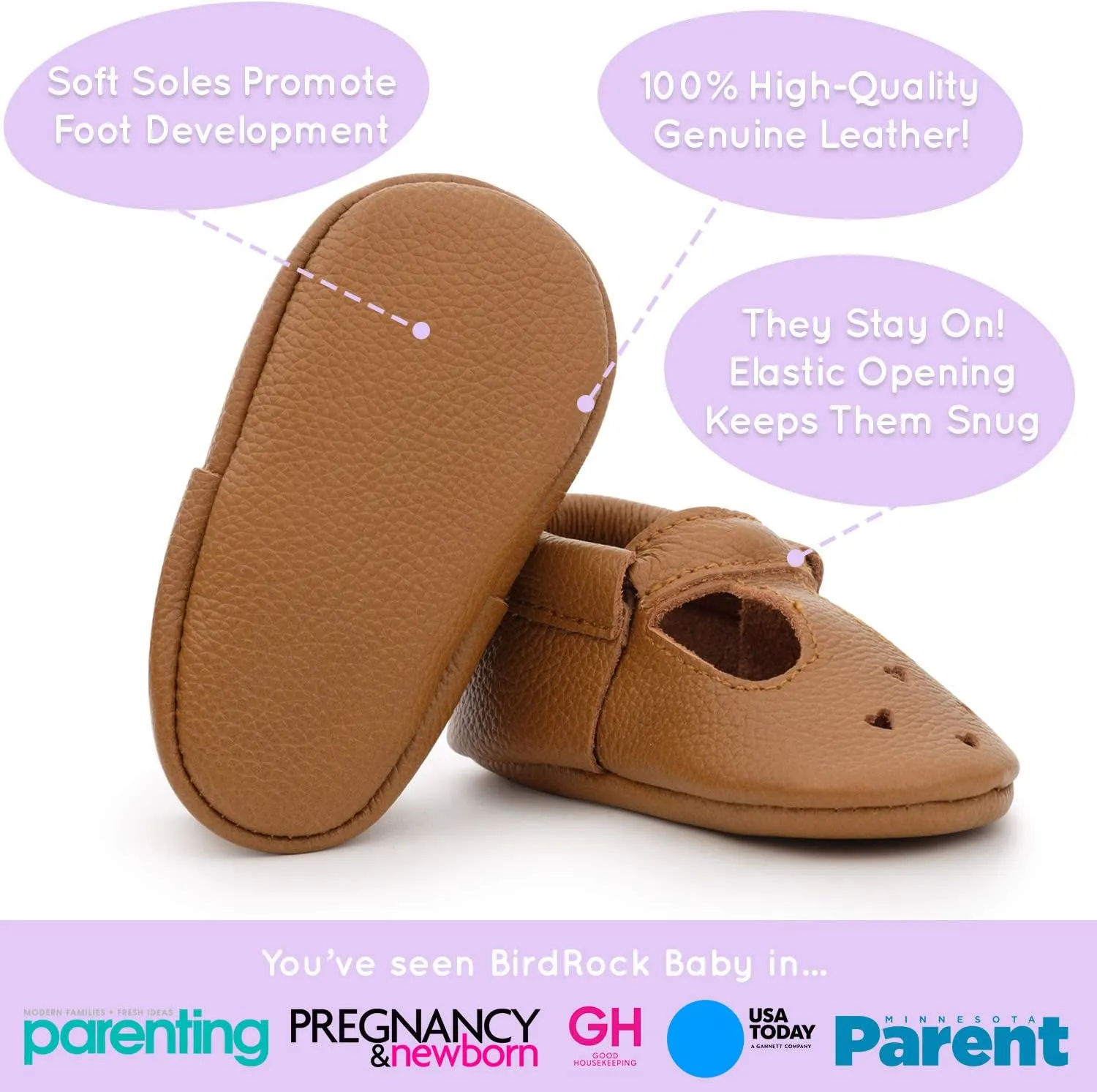 BirdRock Baby Mary Jane Moccasins - Genuine Leather Soft Sole Baby Girl Shoes for Newborns, Infants, Babies, and Toddlers