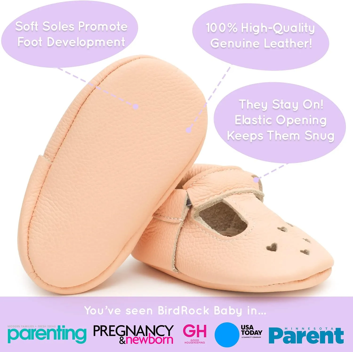 BirdRock Baby Mary Jane Moccasins - Genuine Leather Soft Sole Baby Girl Shoes for Newborns, Infants, Babies, and Toddlers