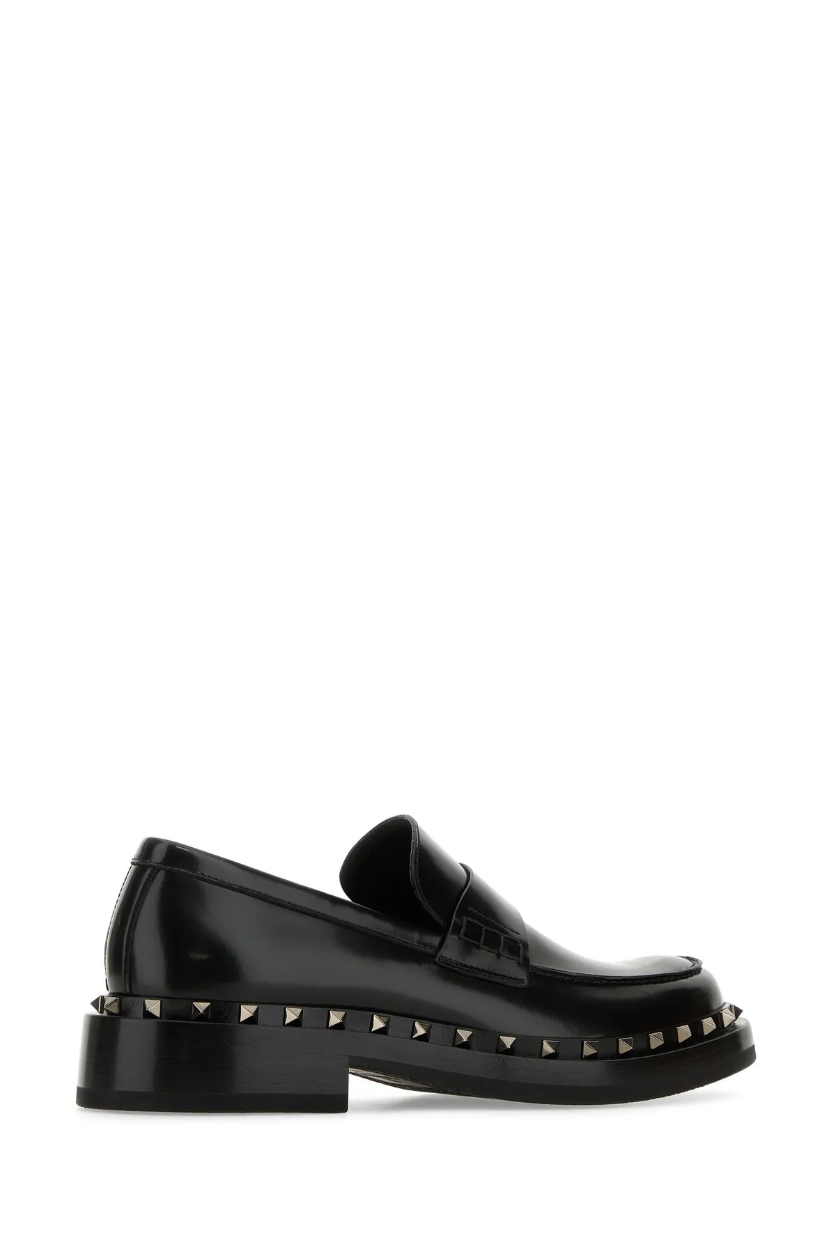 Black leather Rockstud loafers