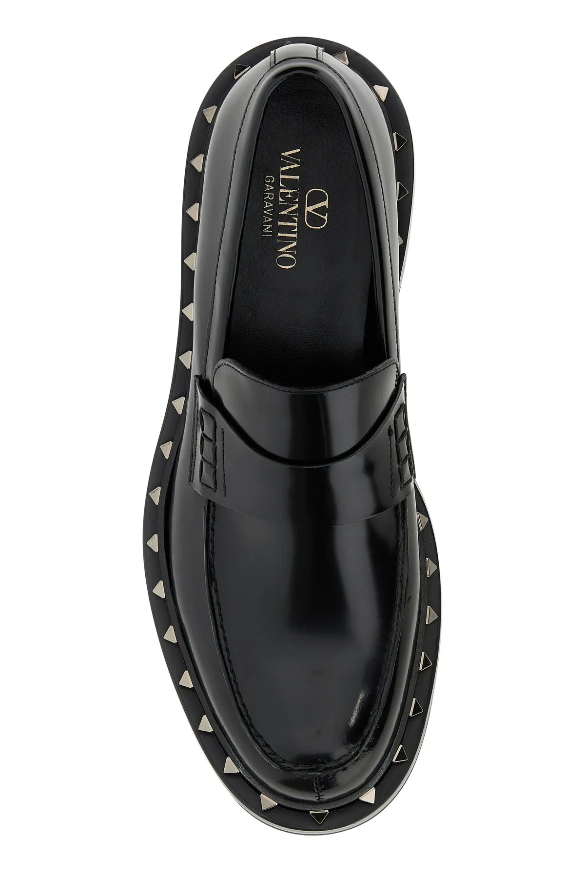 Black leather Rockstud loafers