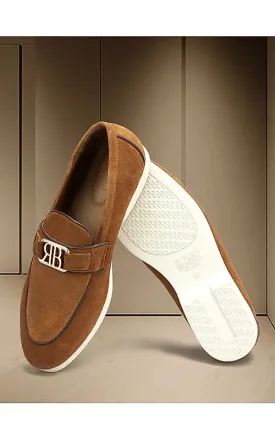 Brown Suede Loafers With Logo