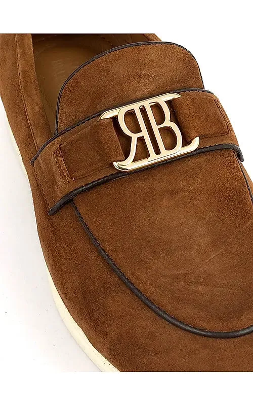 Brown Suede Loafers With Logo