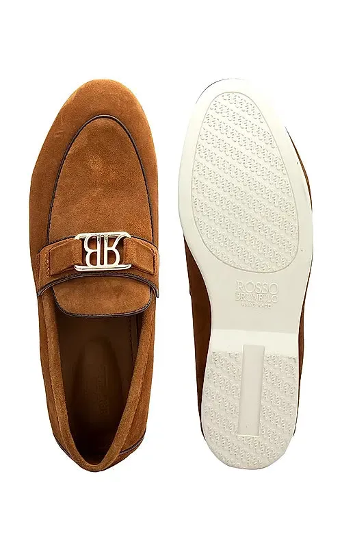 Brown Suede Loafers With Logo