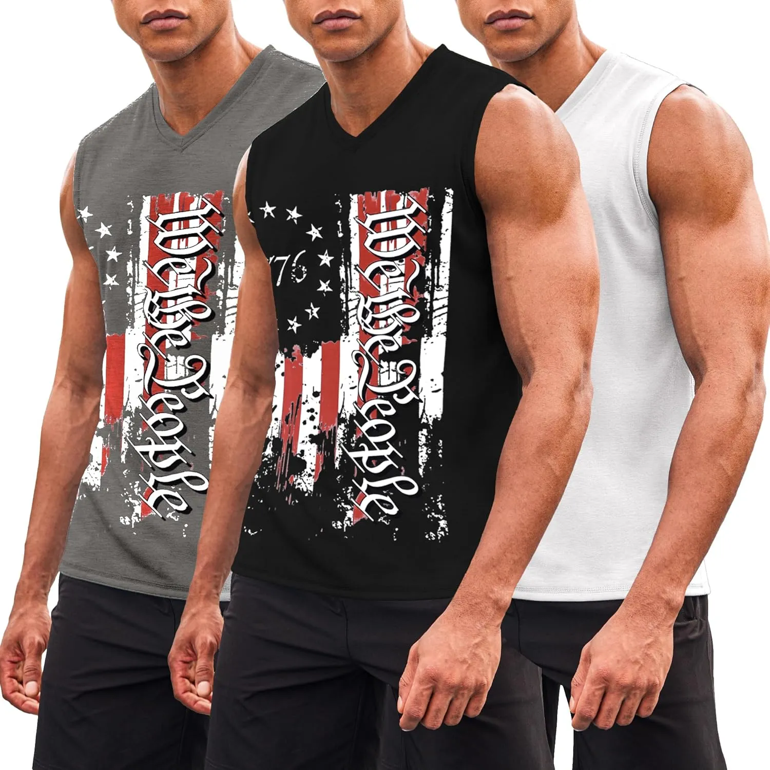 COOFANDY Men's 3 Pack Workout Tank Tops Gym Sleeveless Shirts V Neck Bodybuilding Muscle Tee Shirt
