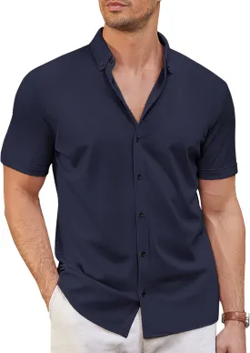COOFANDY Men's Short Sleeve Casual Button Down Shark Shirts Wrinkle Free Untucked Shirt Summer Stretch Dress Shirts
