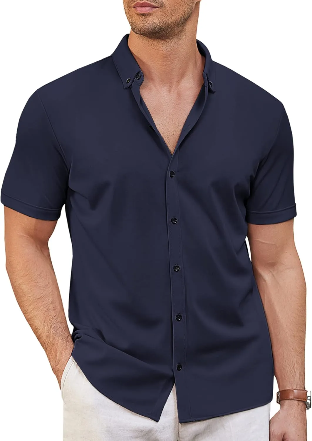 COOFANDY Men's Short Sleeve Casual Button Down Shark Shirts Wrinkle Free Untucked Shirt Summer Stretch Dress Shirts