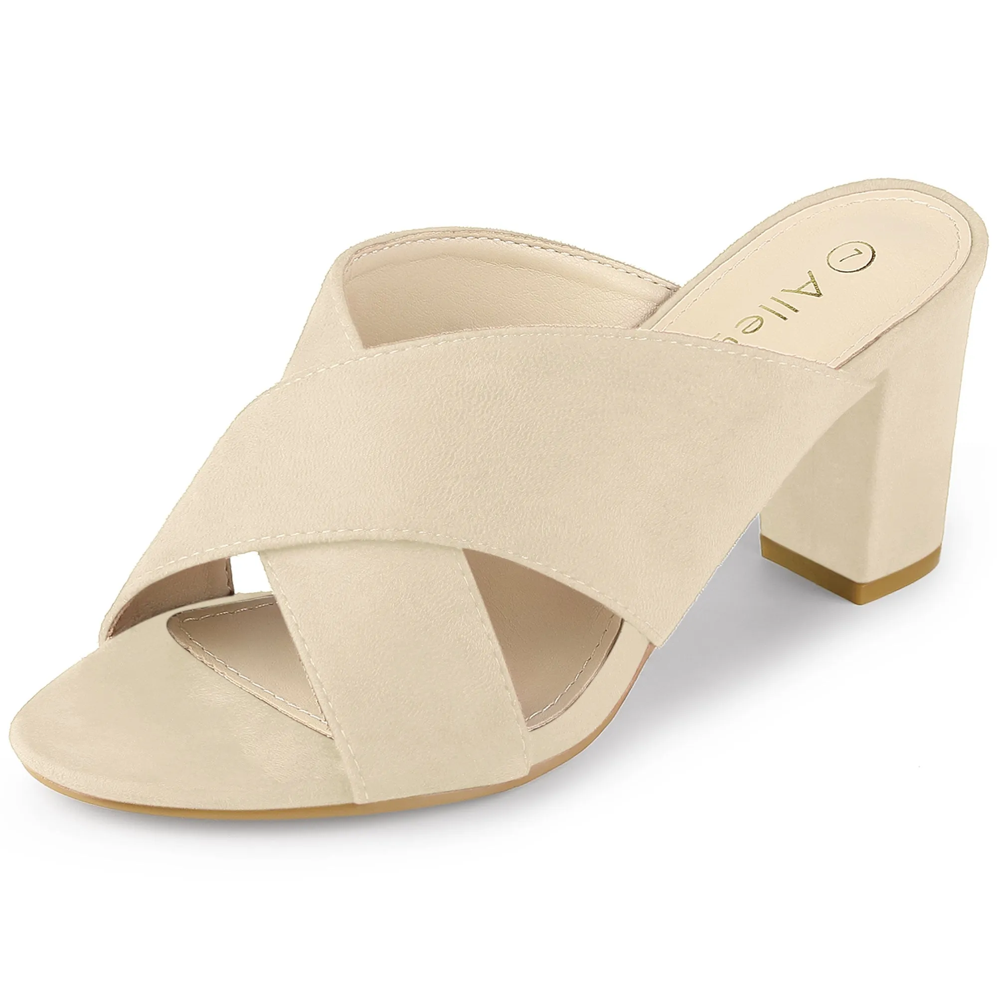 Crisscross Strap Block Heel Slide Sandals