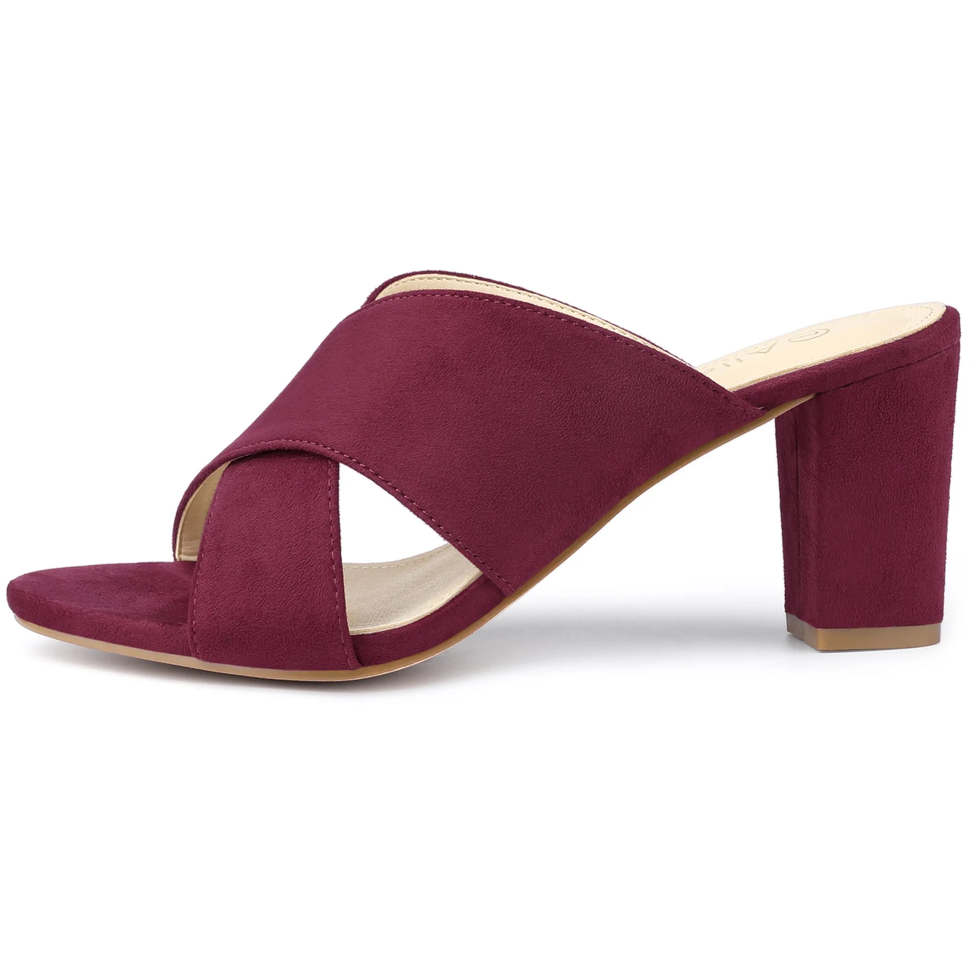 Crisscross Strap Block Heel Slide Sandals