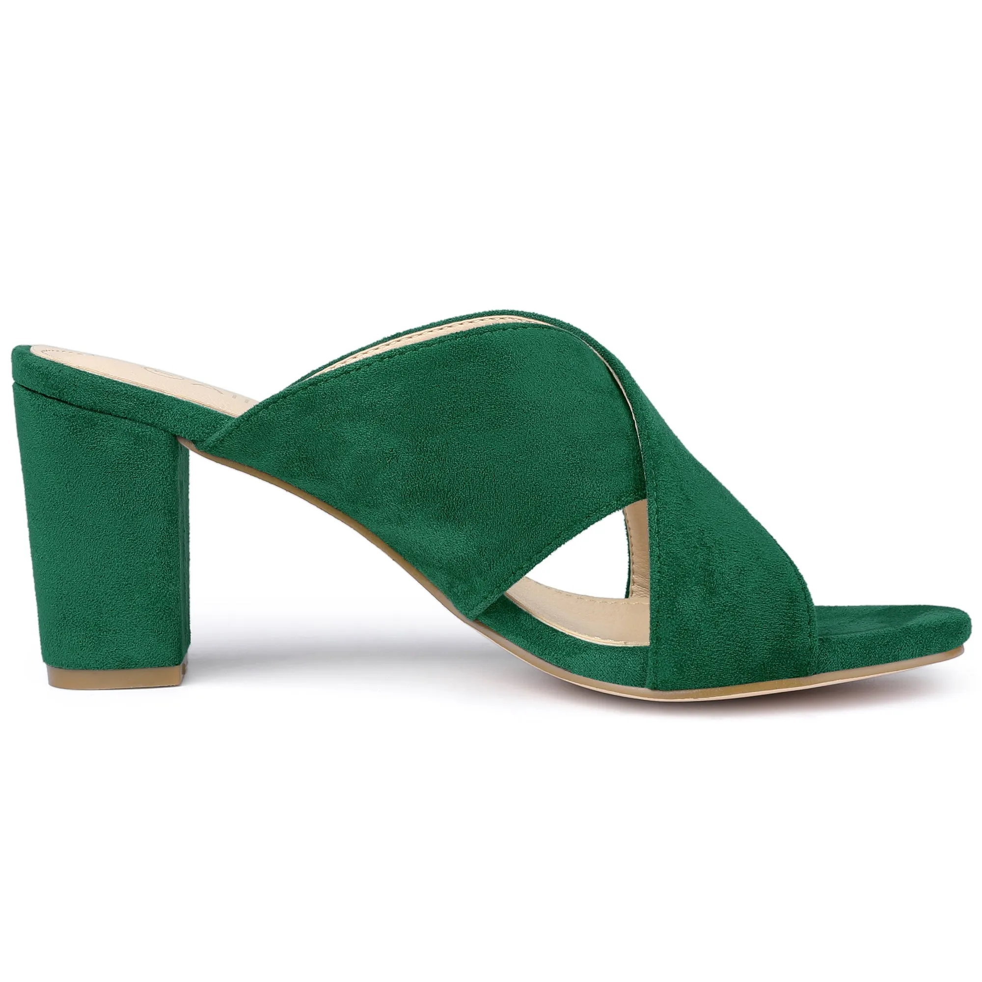 Crisscross Strap Block Heel Slide Sandals