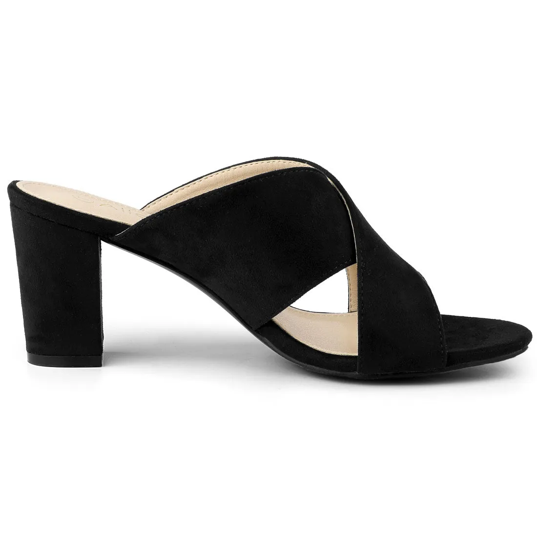 Crisscross Strap Block Heel Slide Sandals