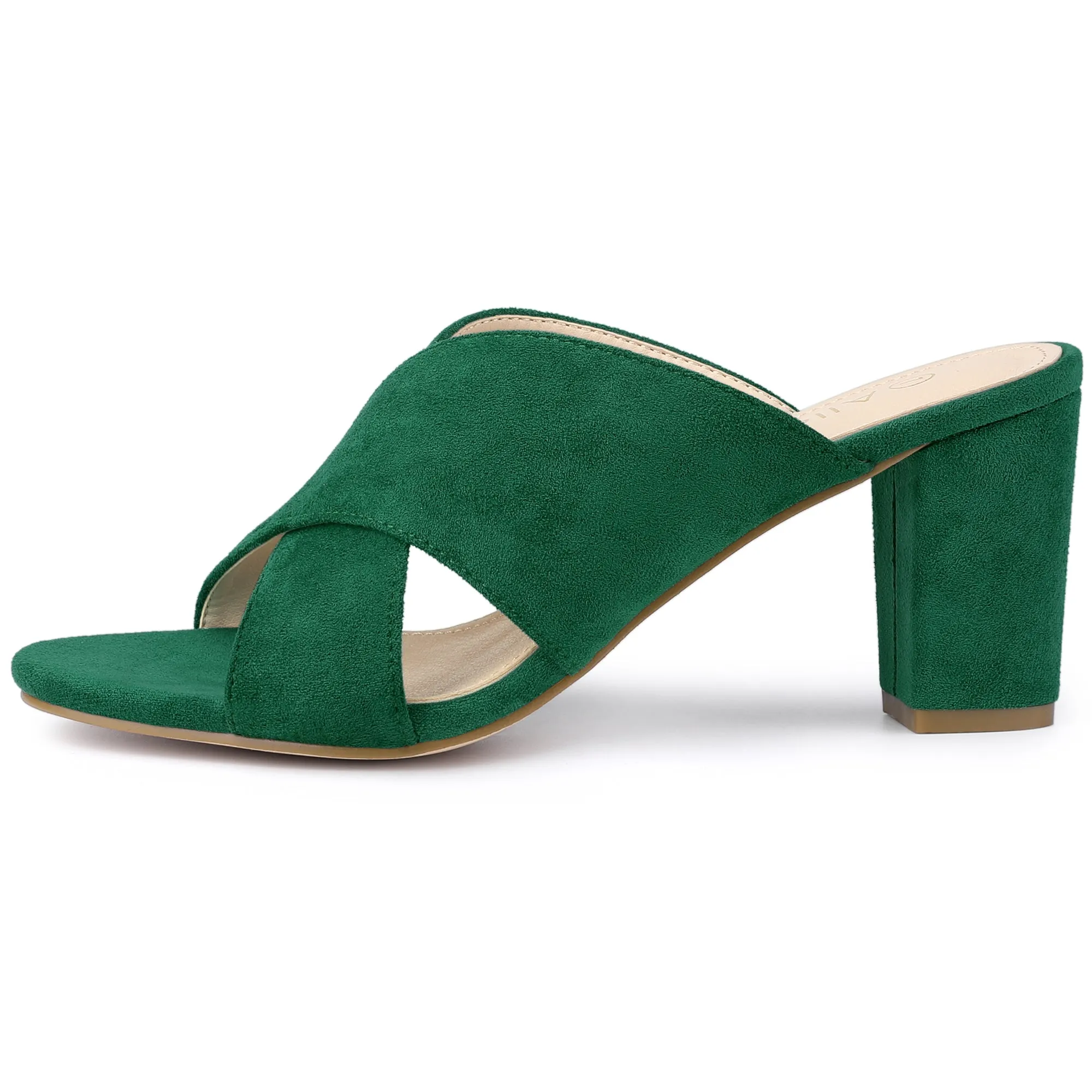 Crisscross Strap Block Heel Slide Sandals