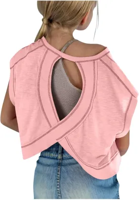 Girls Open Back Workout Tops Long Sleeve Backless Athletic Shirts Casual Crop Running Tee 2025 Spring Y2k Shirts