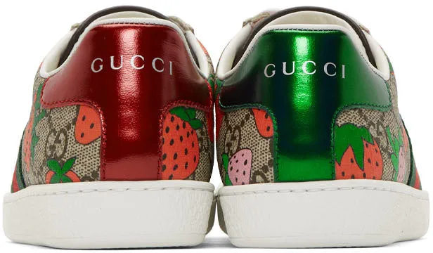 Gucci Beige GG Supreme Strawberry Ace Sneakers