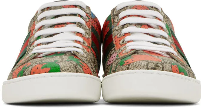 Gucci Beige GG Supreme Strawberry Ace Sneakers