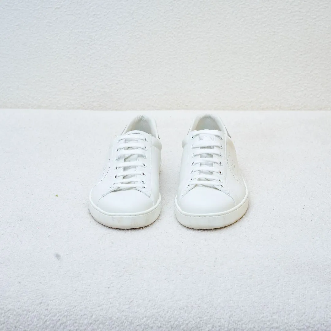 Gucci White Perforated Interlocking G Leather Ace Low Top Sneakers