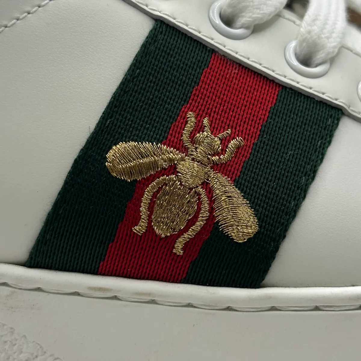 Gucci women's white leather embroidered Ace platform sneakers