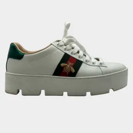Gucci women's white leather embroidered Ace platform sneakers