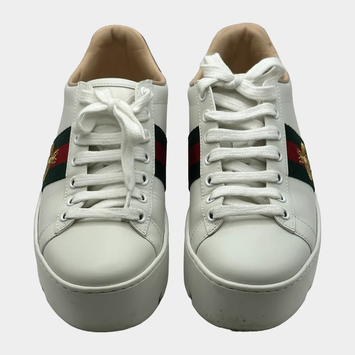 Gucci women's white leather embroidered Ace platform sneakers