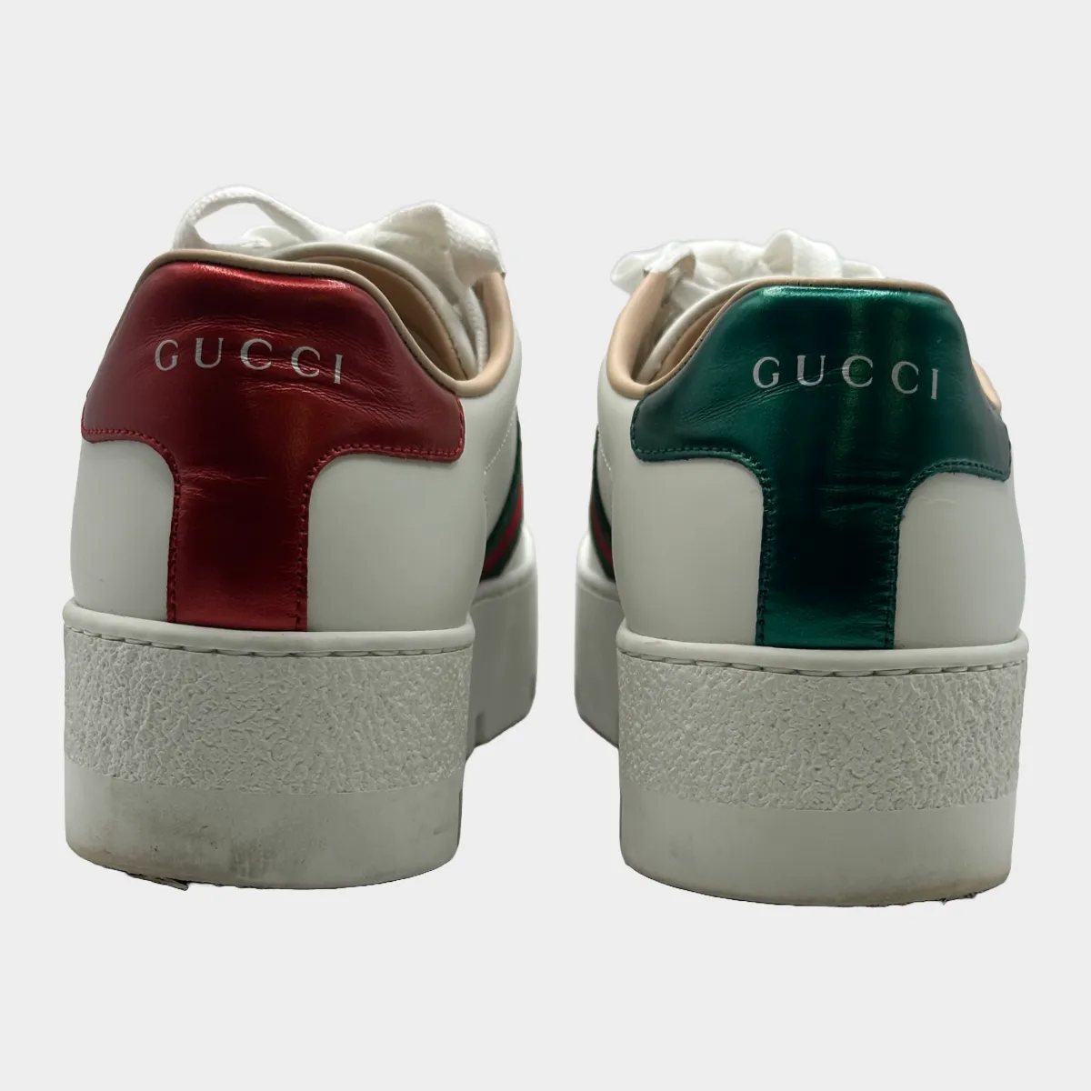 Gucci women's white leather embroidered Ace platform sneakers