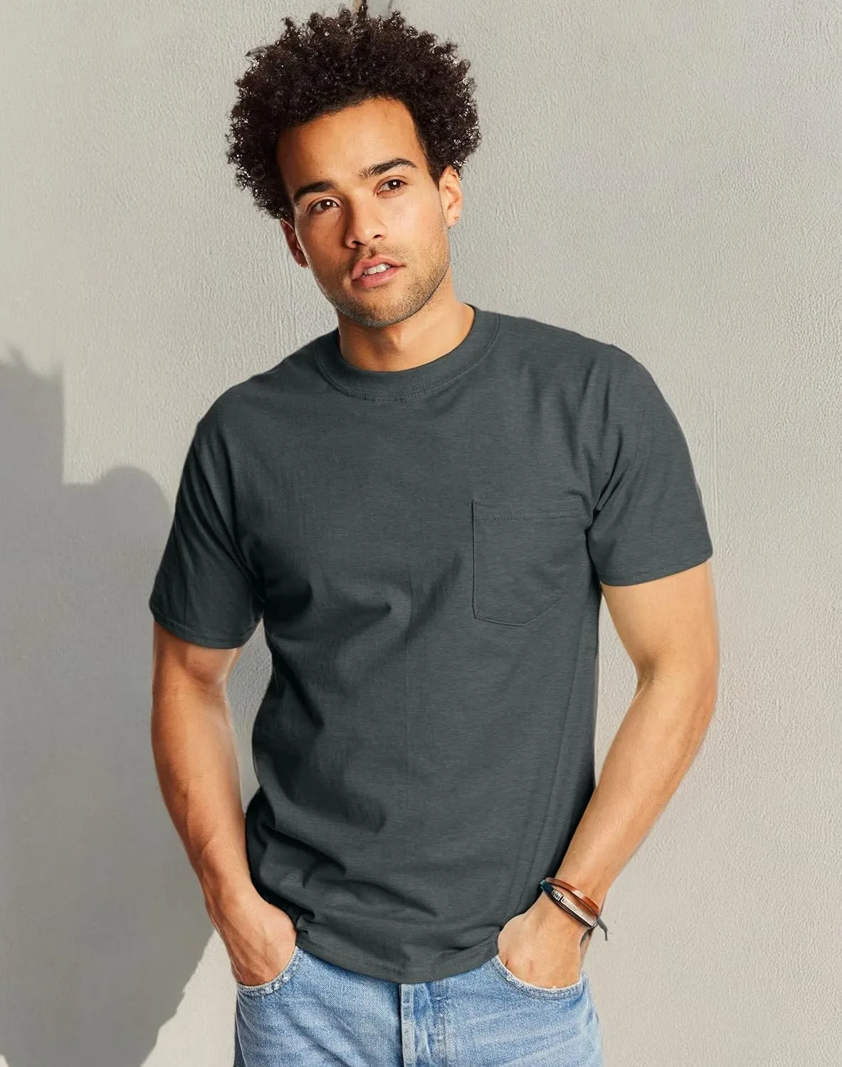 Hanes Men's Heavyweight Pocket T-Shirt, Beefy-T Full-Cut Cotton Pocket Tee for Men, Crewneck T-Shirt For Men, 1 or 2 Pack