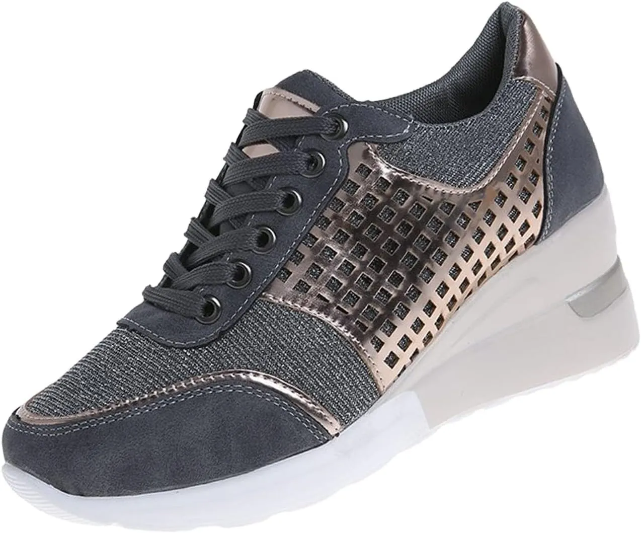 Keilinia Women's High Heeled Wedge Sneakers,2022 Fall Fashion Hidden Casual Comfort Breathable Lace Up Walking Platform Shoes