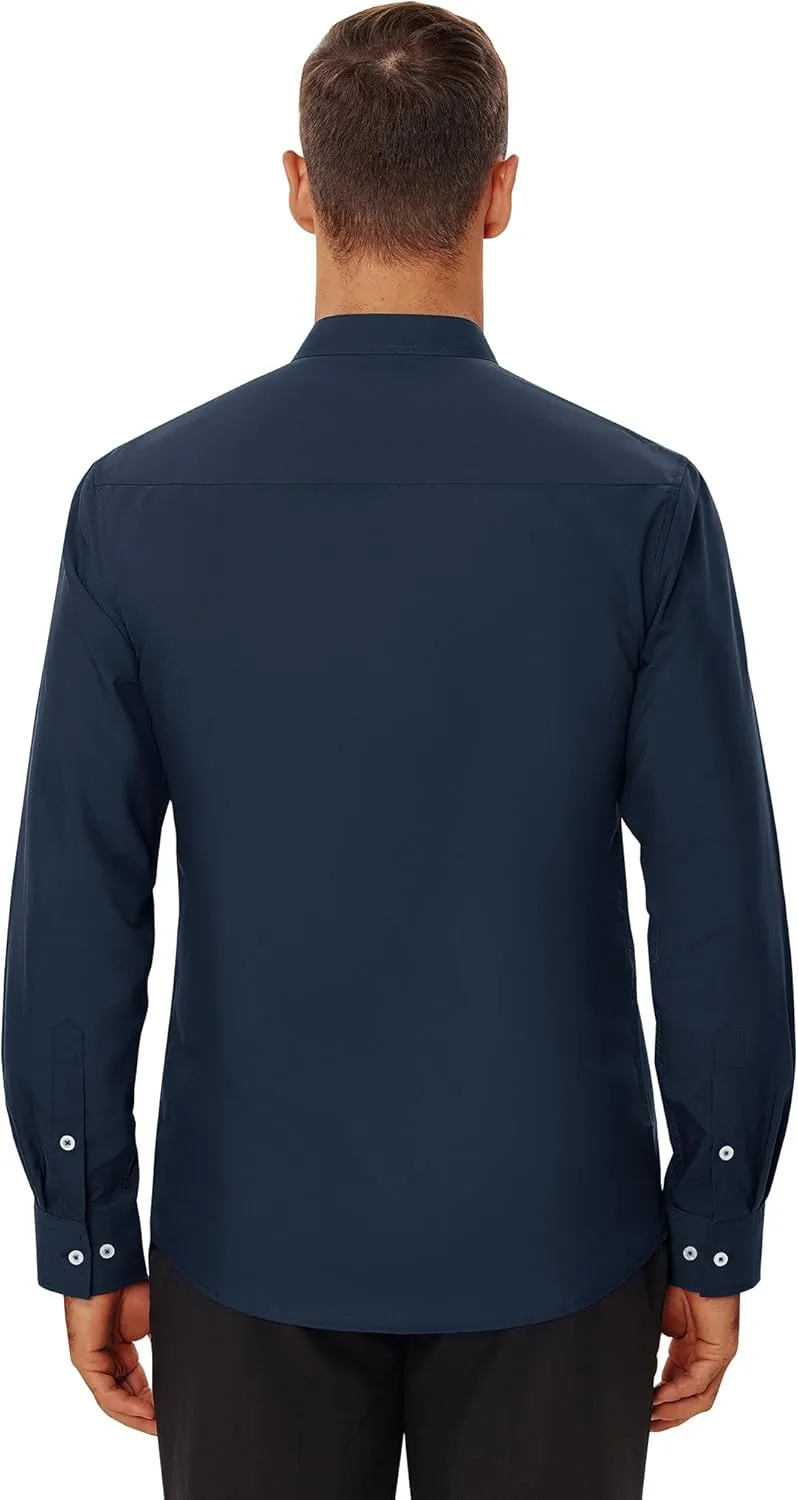 Mens Dress Shirts Wrinkle Free Dress Shirts for Men Long Sleeve Button Down Shirts Banded Collar Shirts