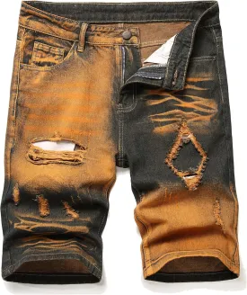 Men's Ripped Denim Shorts - Distressed Slim Fit Jean Shorts for Men, Casual Straight Fit Summer Ripped Shorts