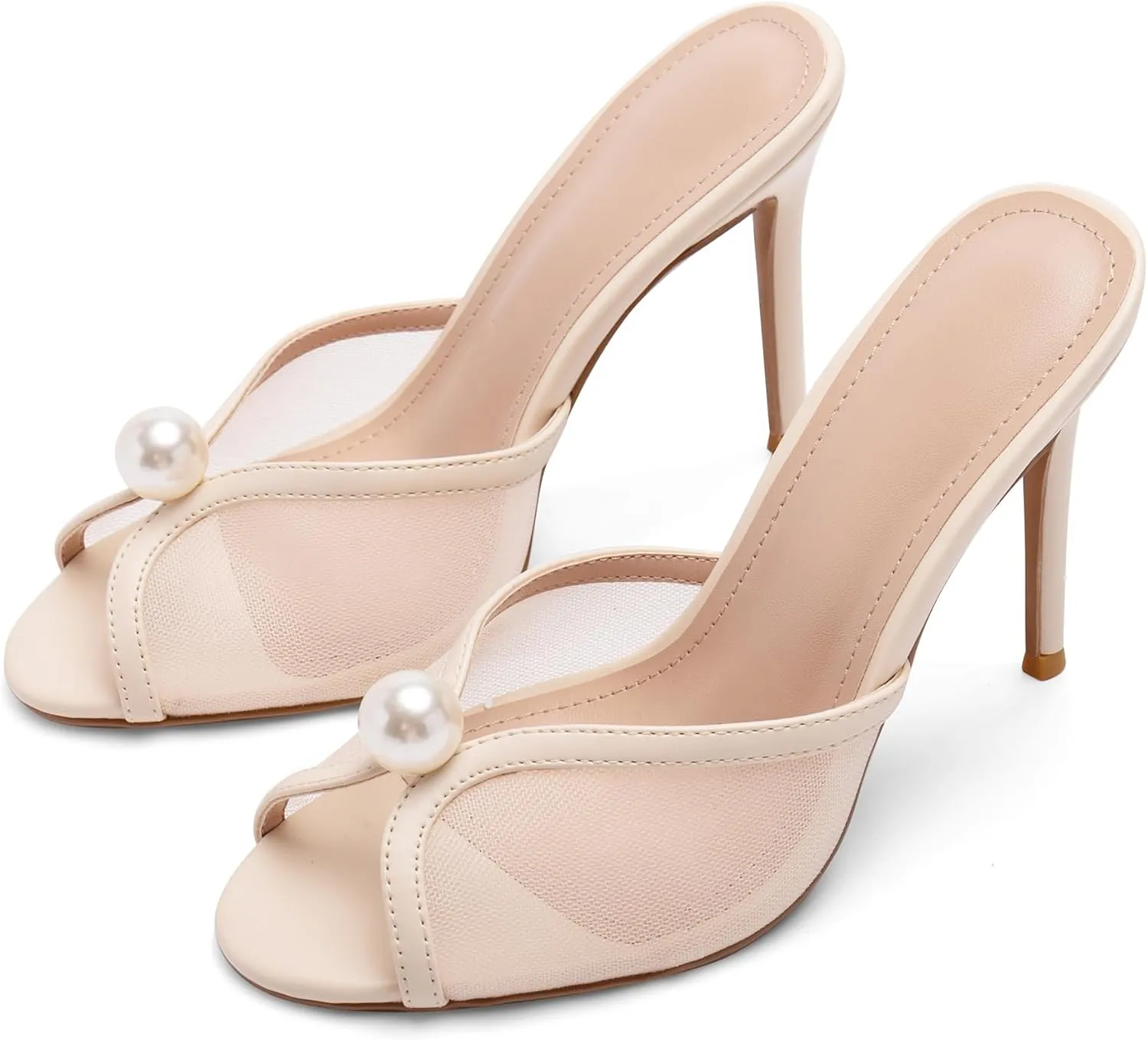 Mesh Mule Heels for Women with 4 Inch Stiletto Heel