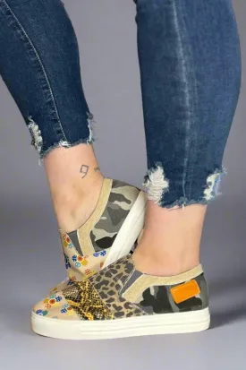Mixed Print Slip On Shoes Multicolor