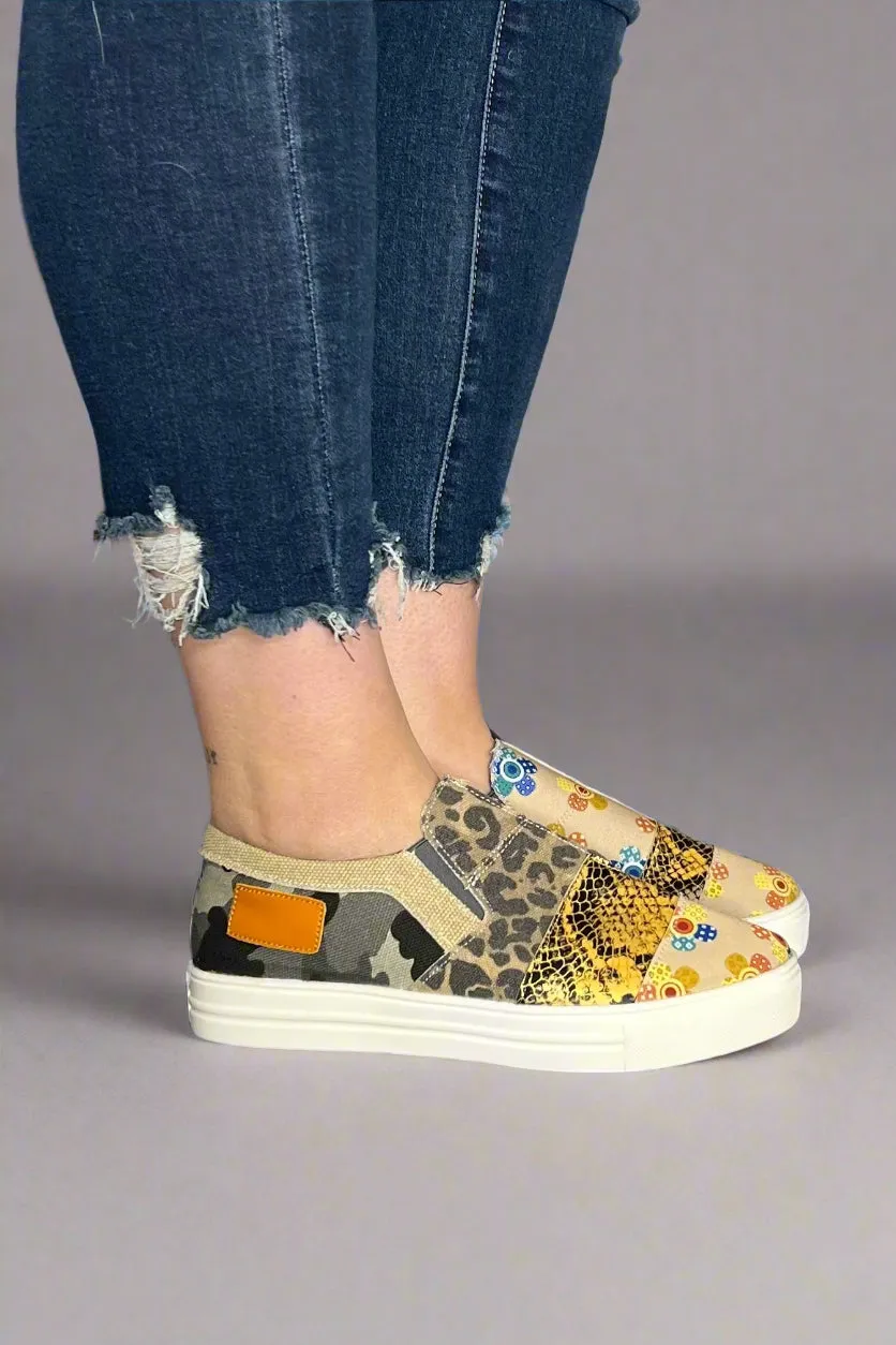 Mixed Print Slip On Shoes Multicolor
