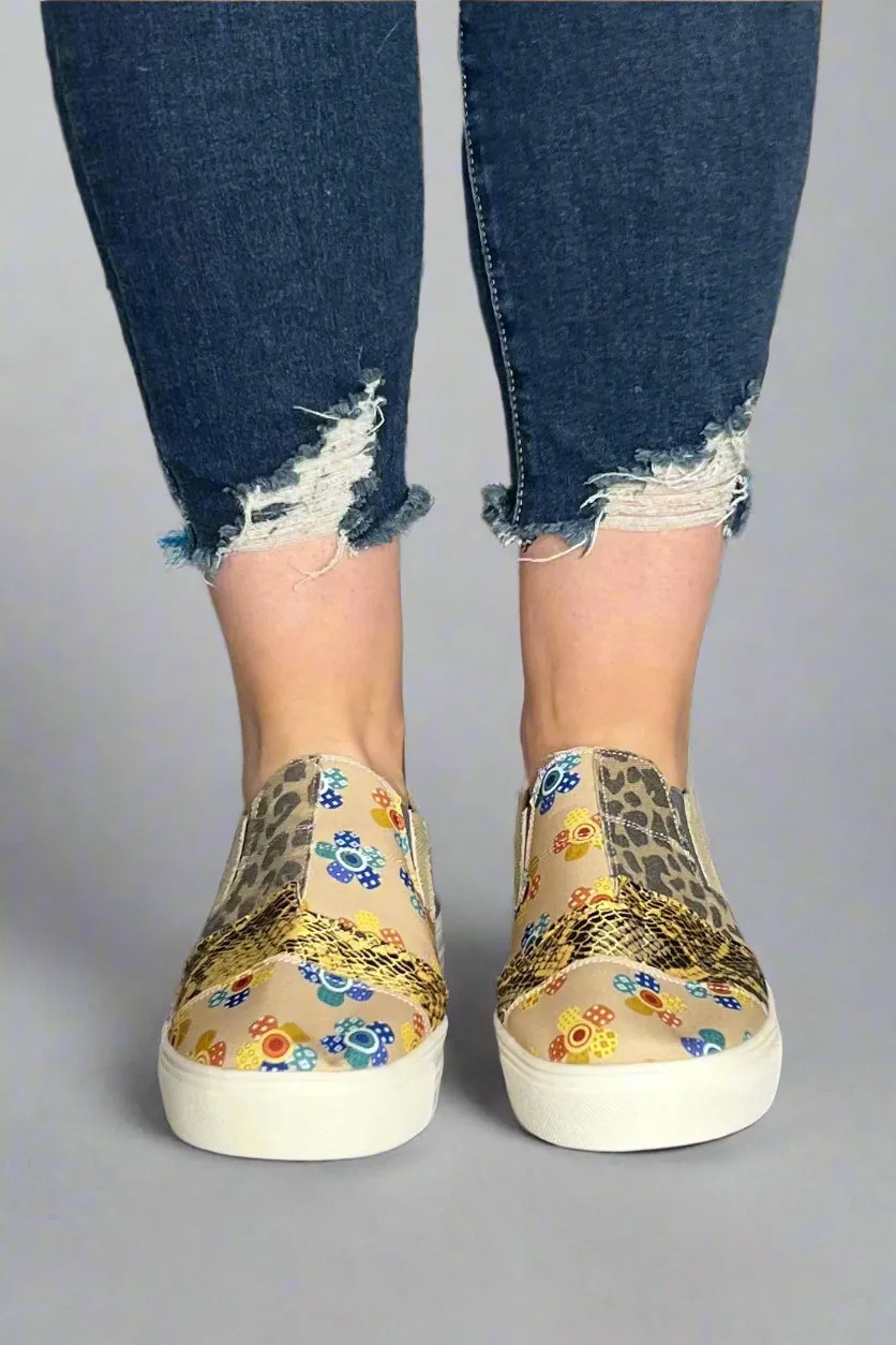 Mixed Print Slip On Shoes Multicolor