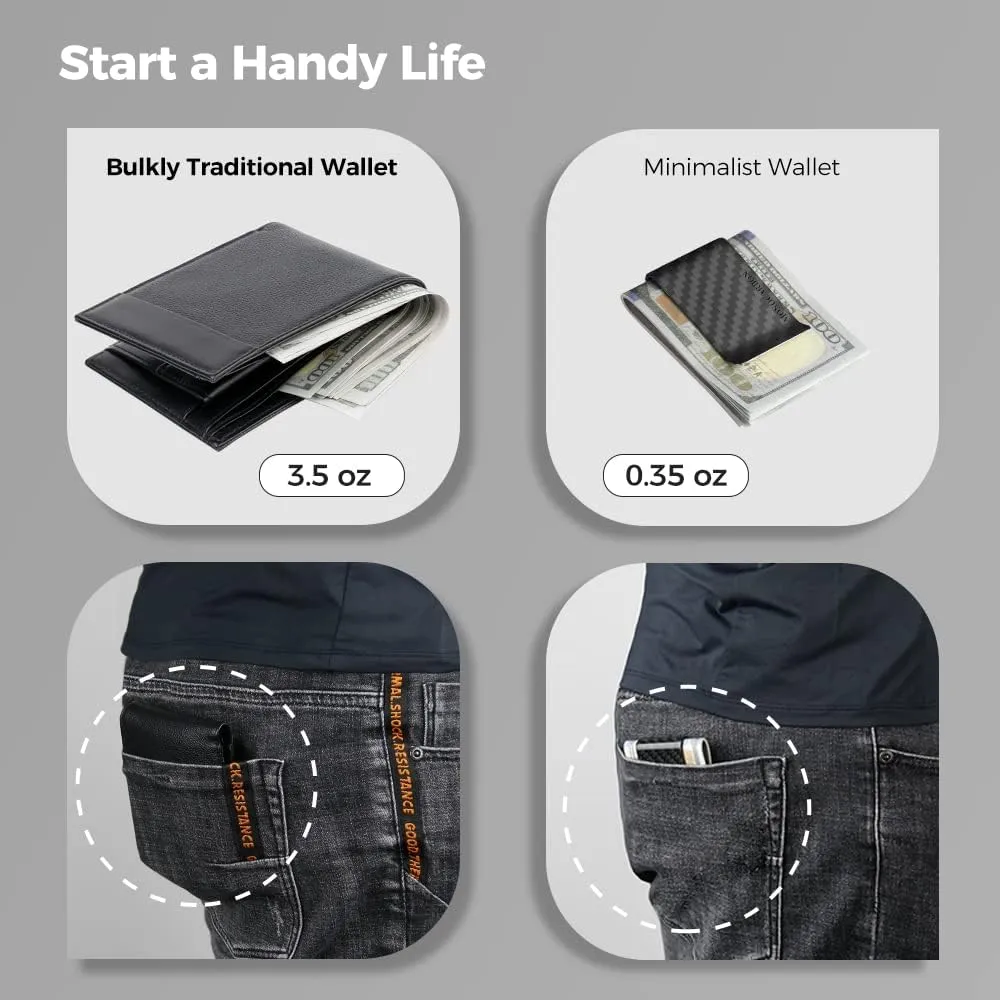 MONOCARBON Carbon-Fiber-Money-Clip-for-Men, Minimalist-Money-Holder for Cash, High Elastic Carbon-Fiber-Wallet, Slim and Durable