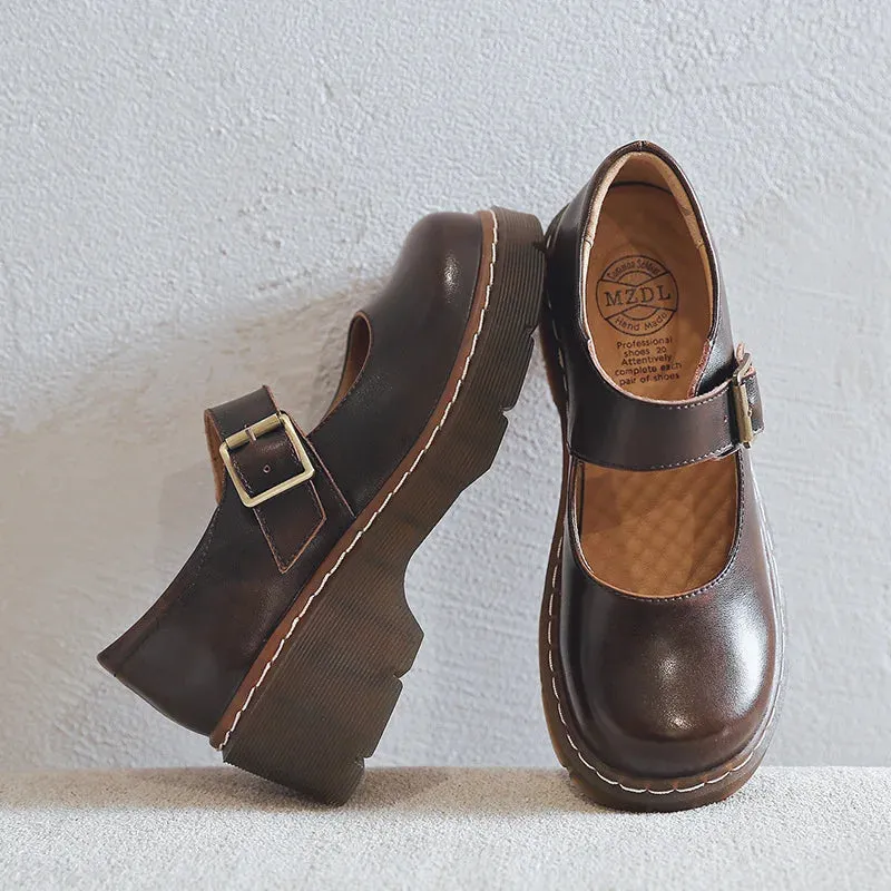 MQTIME -  New Arrival Japanese Style Vintage Buckle Mary Janes Shoes Women'S Shallow Mouth Casual Student Leather Shoes Thick Bottom