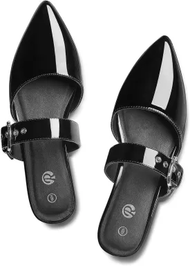 Rekayla Mules for Women Adjustable Strap Pointed Toe Backless Loafer Shoes