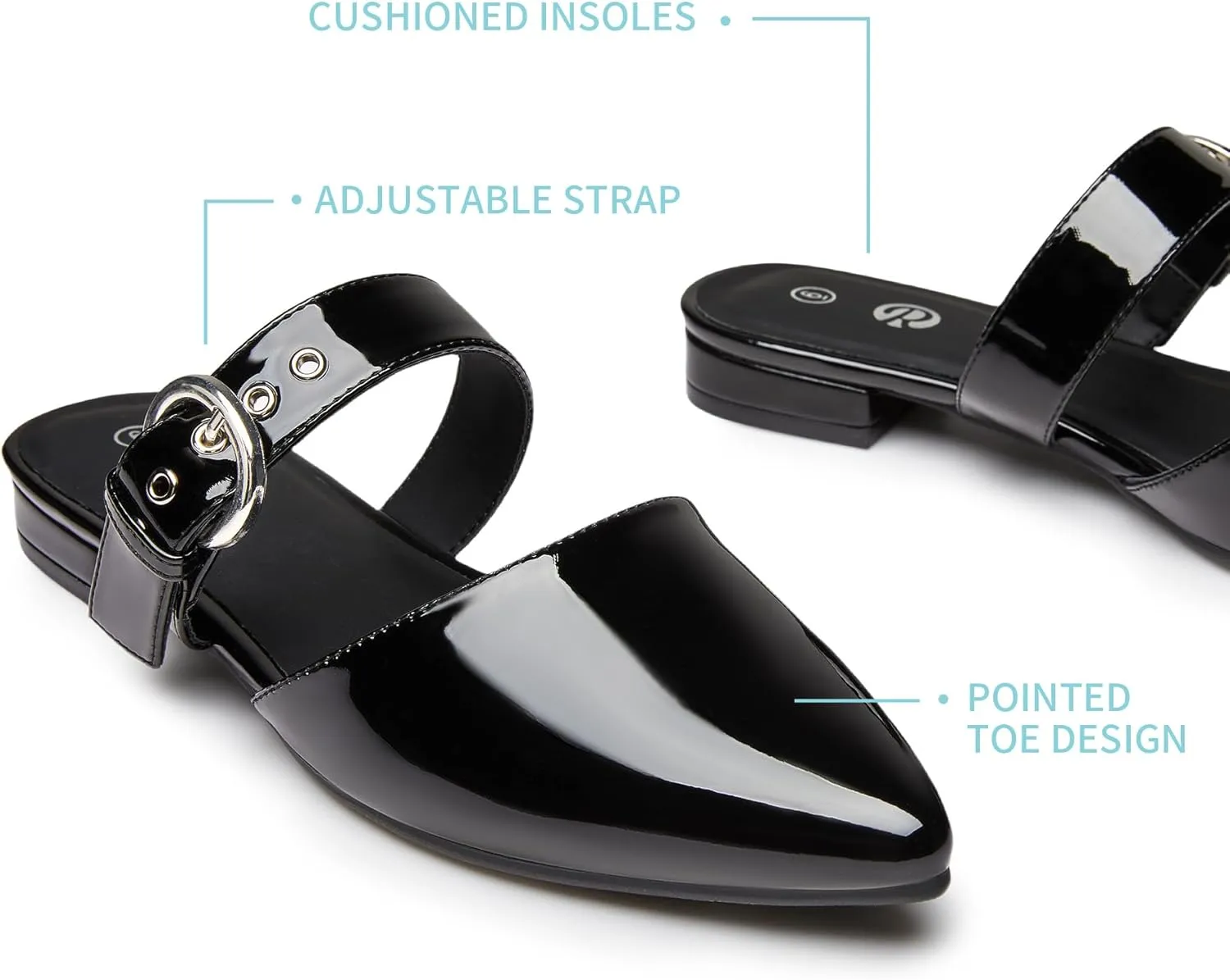 Rekayla Mules for Women Adjustable Strap Pointed Toe Backless Loafer Shoes