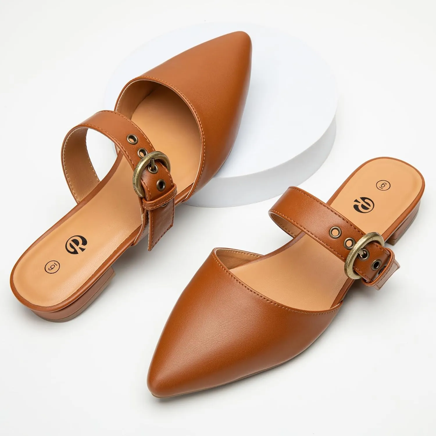 Rekayla Mules for Women Adjustable Strap Pointed Toe Backless Loafer Shoes