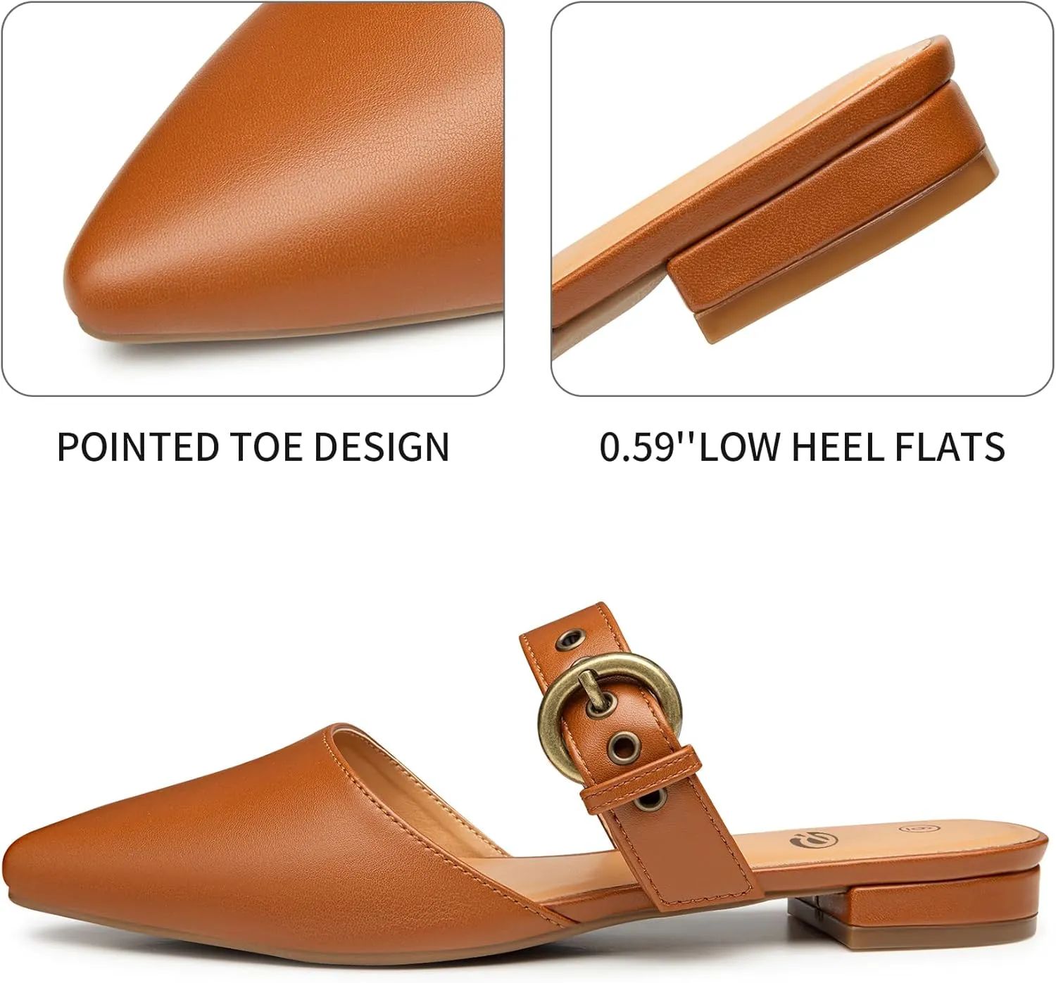 Rekayla Mules for Women Adjustable Strap Pointed Toe Backless Loafer Shoes