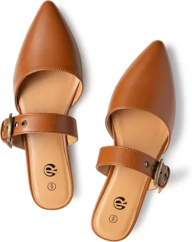 Rekayla Mules for Women Adjustable Strap Pointed Toe Backless Loafer Shoes